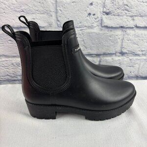 Nautica Women's 7 Black Rubber Waterproof Pull-on Chelsea Rain Ankle Boots